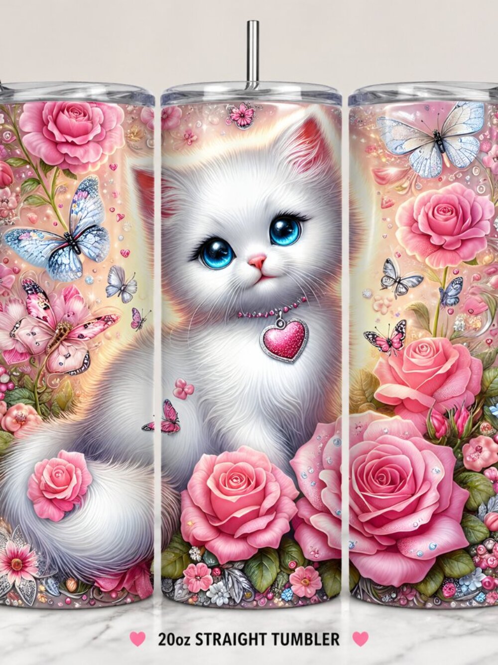 Cute White Kitten Roses Tumbler